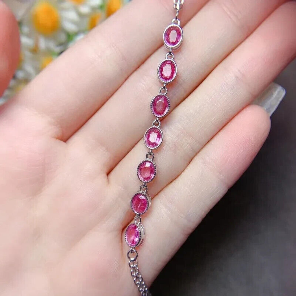 Pink Sapphire Tennis Bracelet, Natural Pink Sapphire Bracelet 4x5mm Sapphire