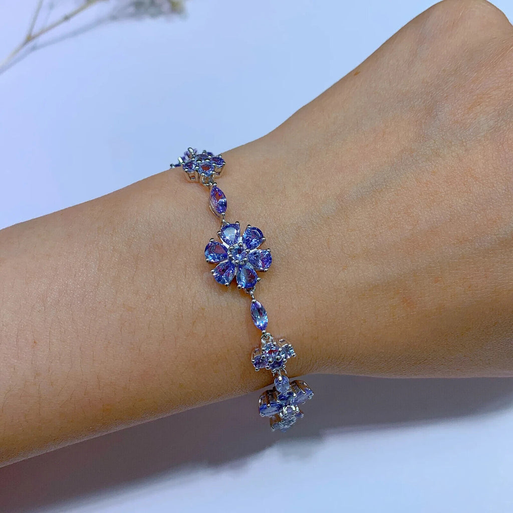 Purple Tanzanite Flower Pattern Tennis Bracelet, Natural Tanzanite Gemstone