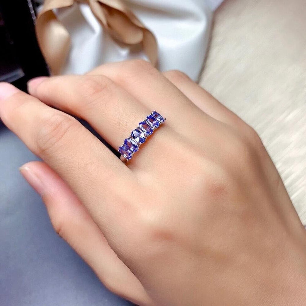 Purple Tanzanite Band Ring VVS1 3x5mm Sterling Silver