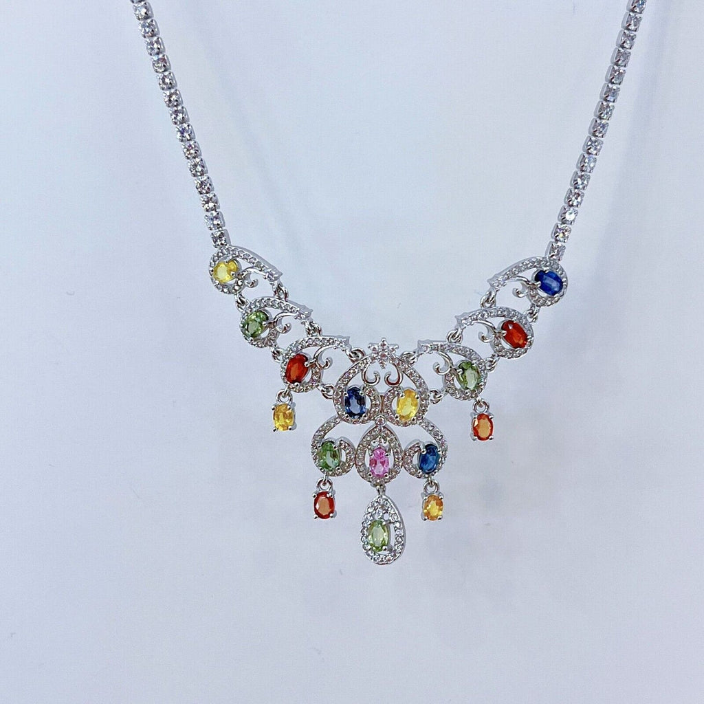 Multicolor Sapphire Necklace in 925 Sterling Silver – Custom Made Gemstone Jewelry