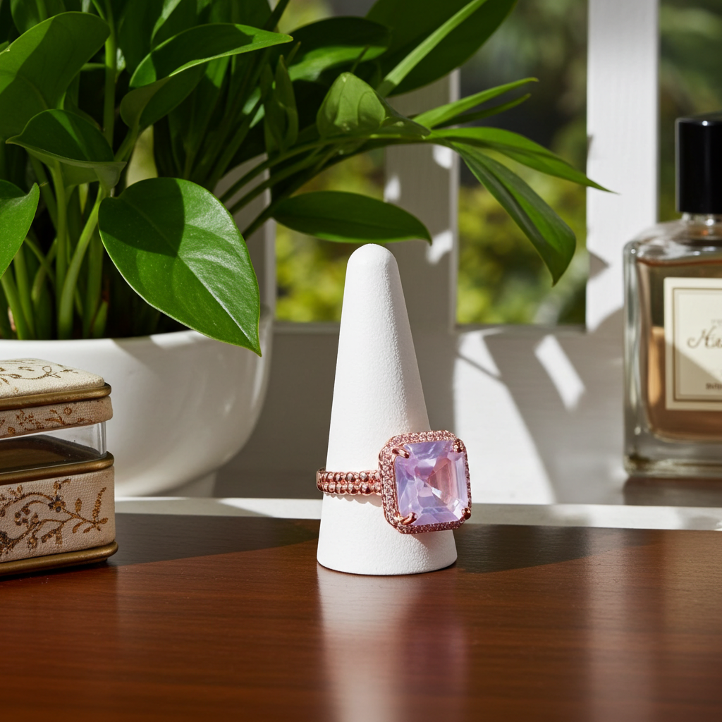 4CT Lavender Amethyst Cushion Cut Ring 925 Sterling Silver