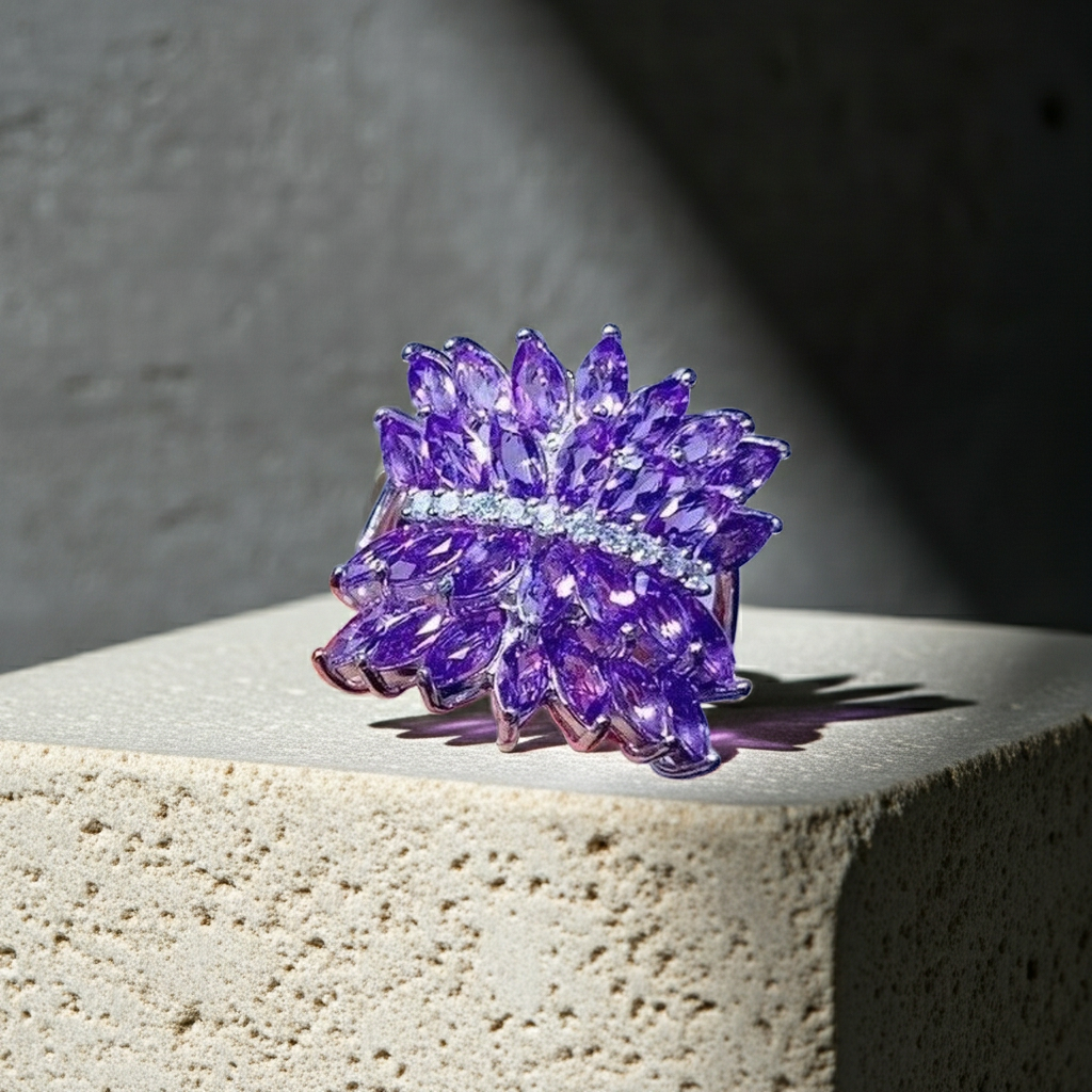 Marquise Cut Amethyst Full Finger Ring, Amethyst Gemstone Rings