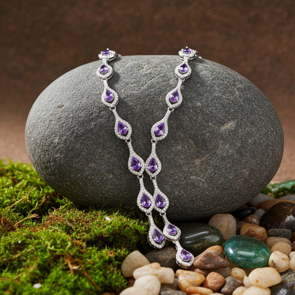 Natural Amethyst Gemstone Clavicle Necklace 925 Sterling Silver