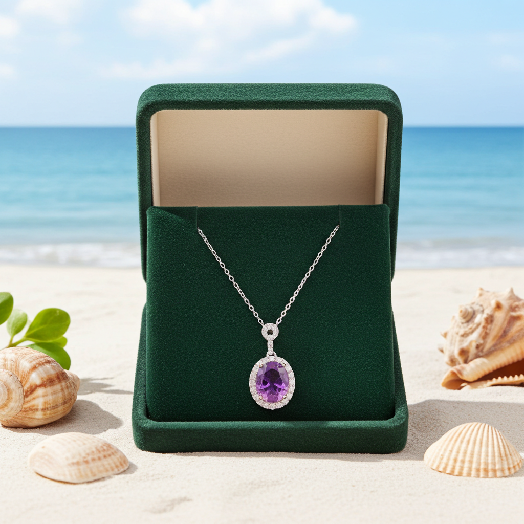 2.5CT Amethyst Gemstone Pendant and Ring Jewelry Set 8x10mm