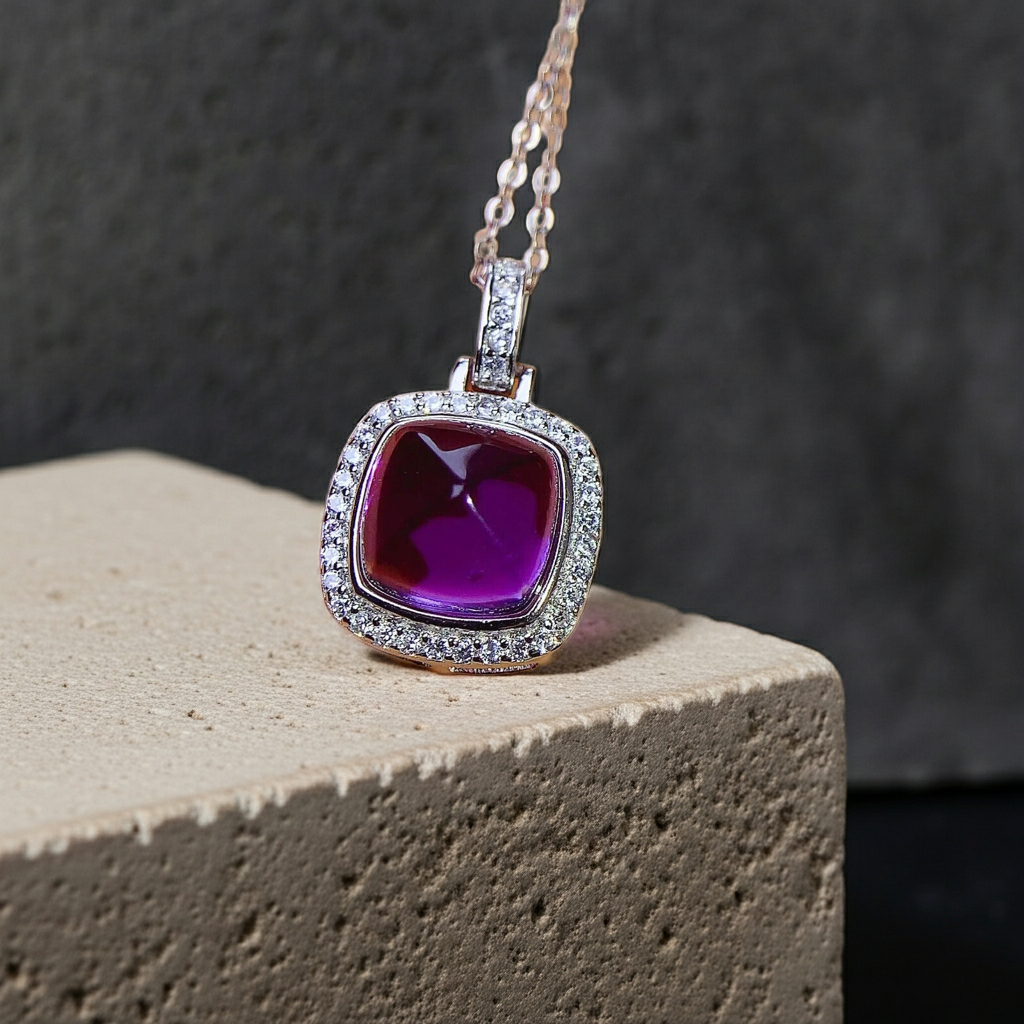 2.85CT Sugarloaf Cut Amethyst Gemstone Pendant