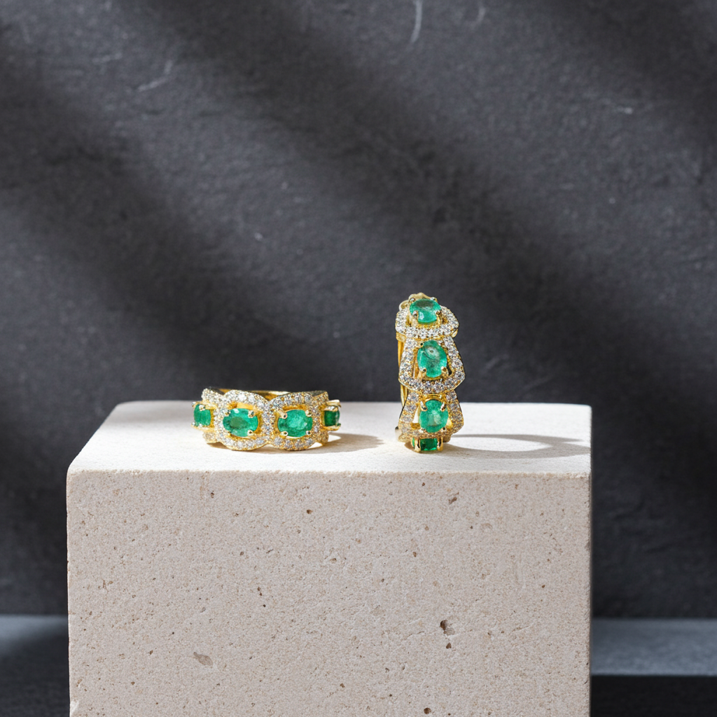 Natural Emerald Hoop Earrings 14k Gold Plated, Emerald Jewelry