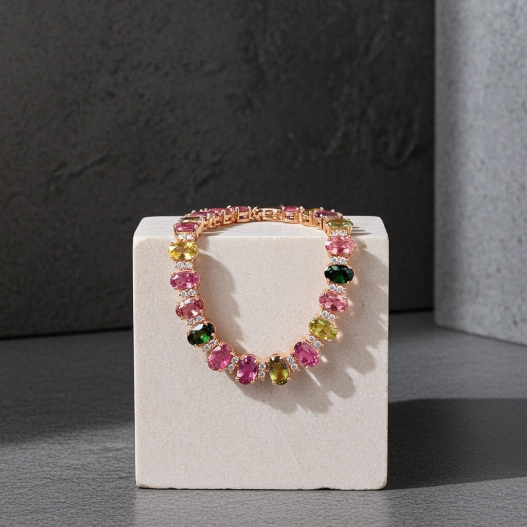 Multicolor Brazilian Tourmaline Gemstone Tennis Bracelet