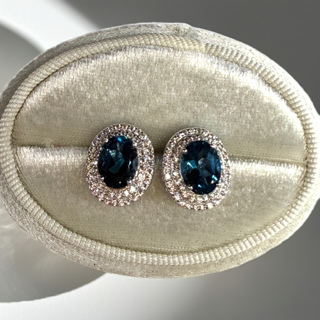 London Blue Topaz Cluster Stud Earrings 5x7mm