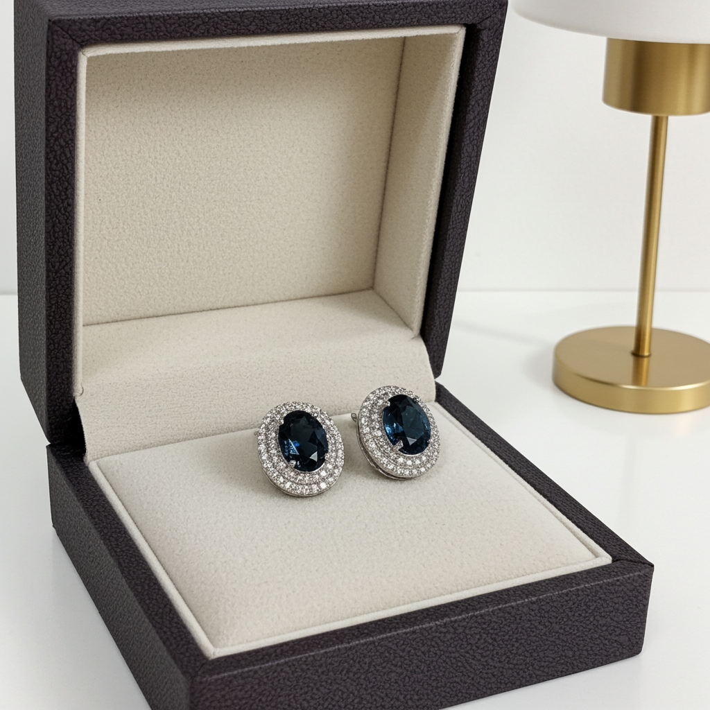 London Blue Topaz Cluster Stud Earrings 5x7mm