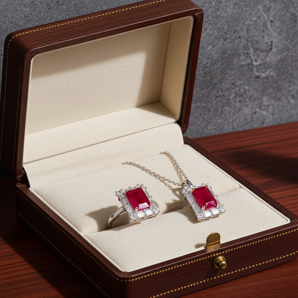 Natural Ruby Jewelry Set, Women's Ruby Pendant and Ring, Ruby Ring and Pendant