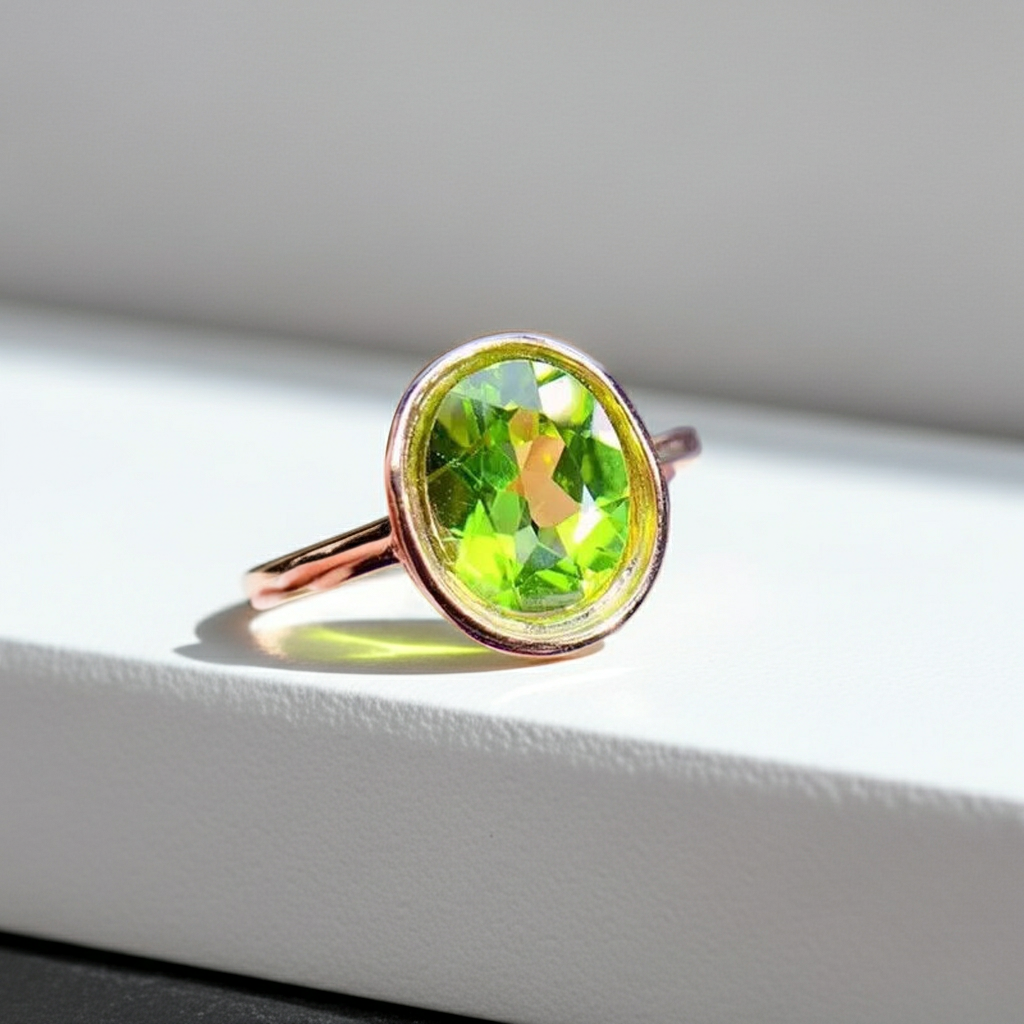 2CT Natural Peridot Gemstone Ring 7x9mm