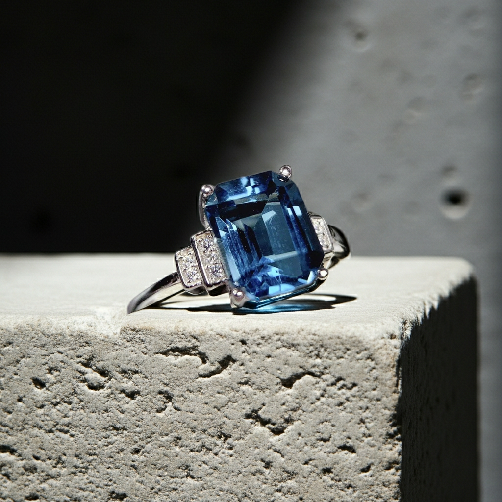 3 Carat Emerald Cut London Blue Topaz Ring 925 Sterling Silver