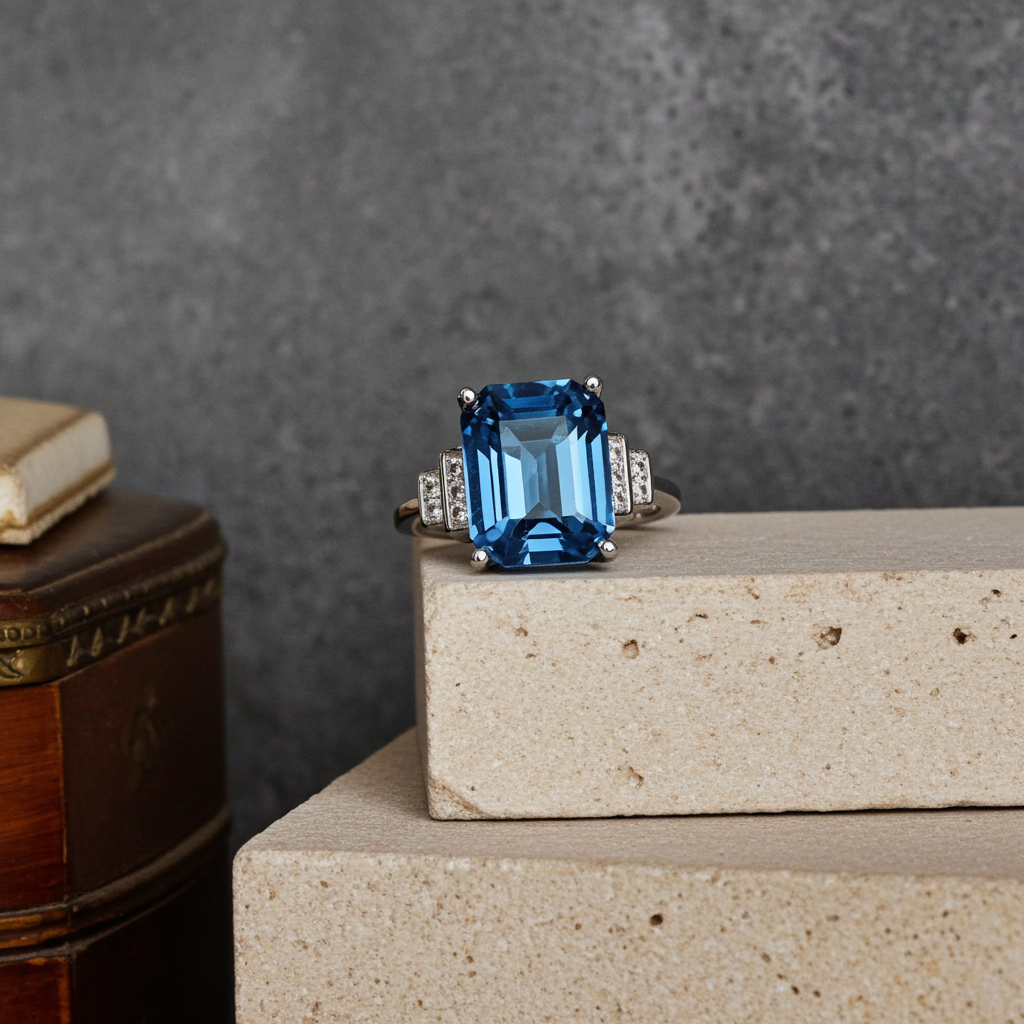 3 Carat Emerald Cut London Blue Topaz Ring 925 Sterling Silver