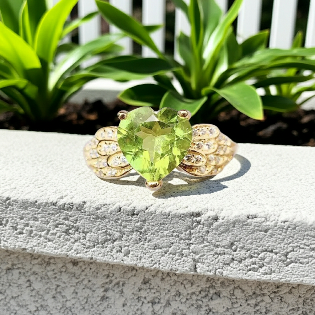 Natural Peridot Gemstone Heart Ring 8mm 2CT, August Birthstone Peridot Ring