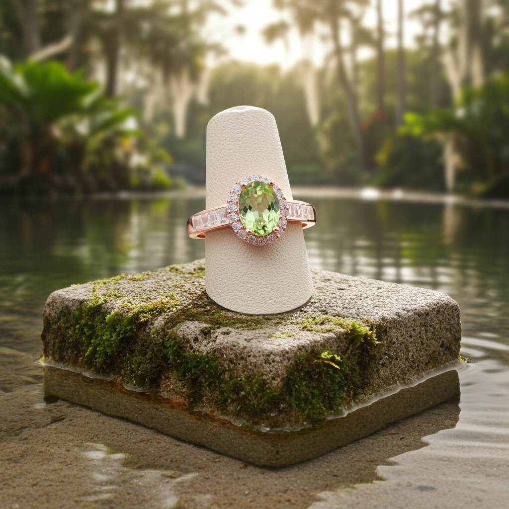 Natural Peridot Gemstone Ring 5x7mm, August Birthstone Peridot Ring