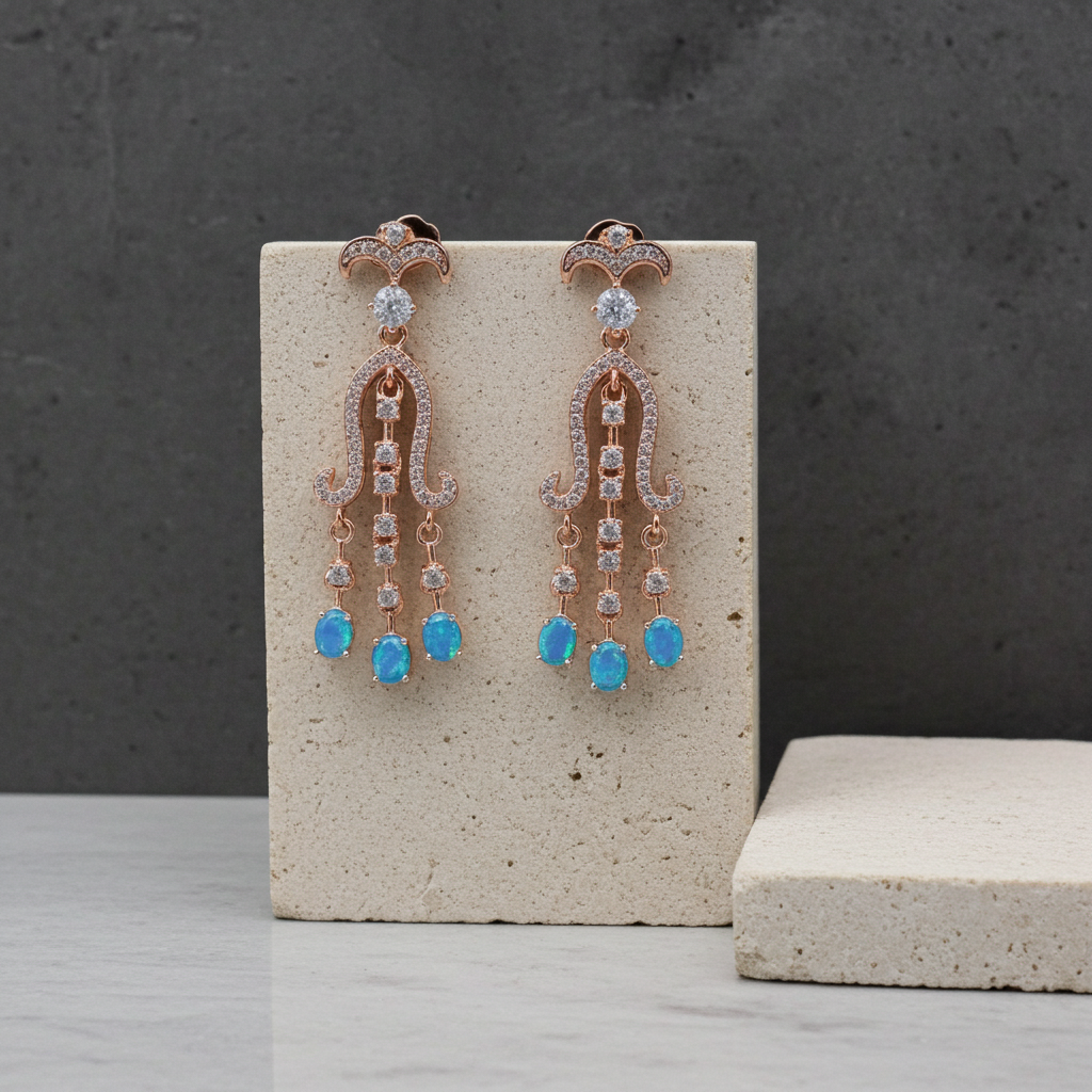 Blue Opal Chandelier Earrings 3x4mm 925 Sterling Silver