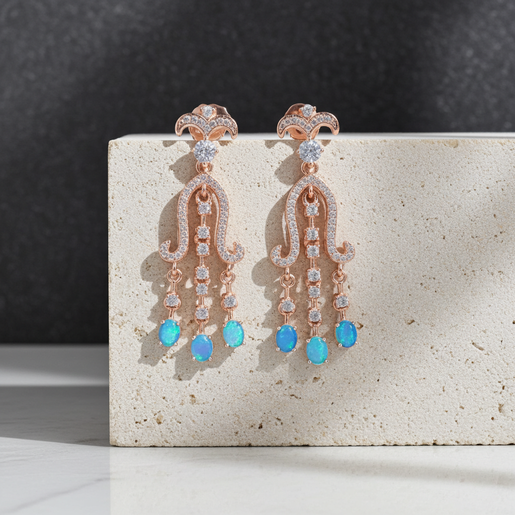 Blue Opal Chandelier Earrings 3x4mm 925 Sterling Silver