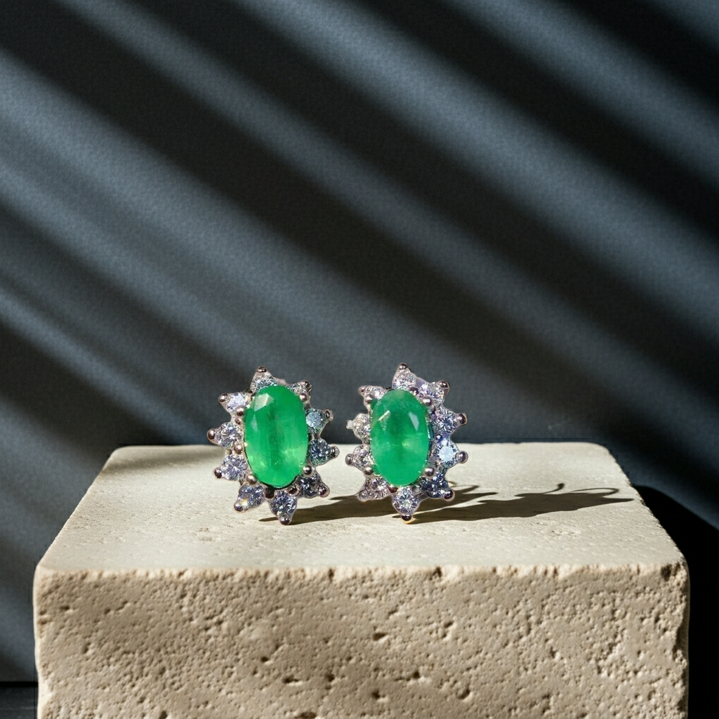 Colombian Emerald Stud Earrings Bright Green 4x6mm