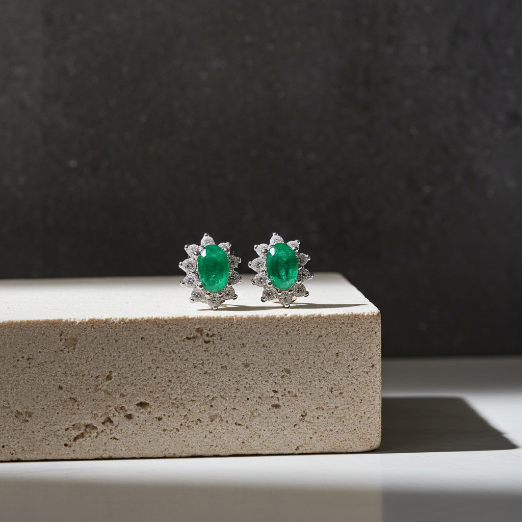 Colombian Emerald Stud Earrings Bright Green 4x6mm
