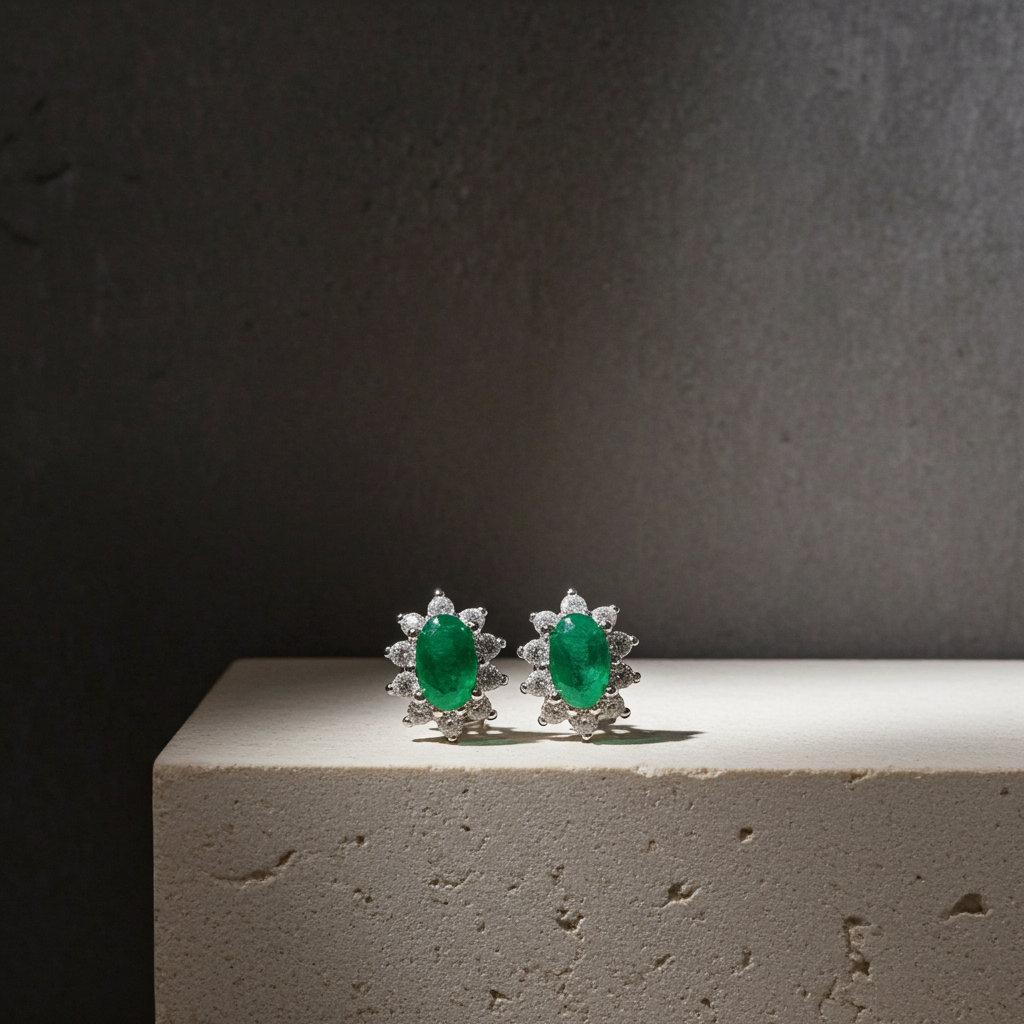 Colombian Emerald Stud Earrings Bright Green 4x6mm