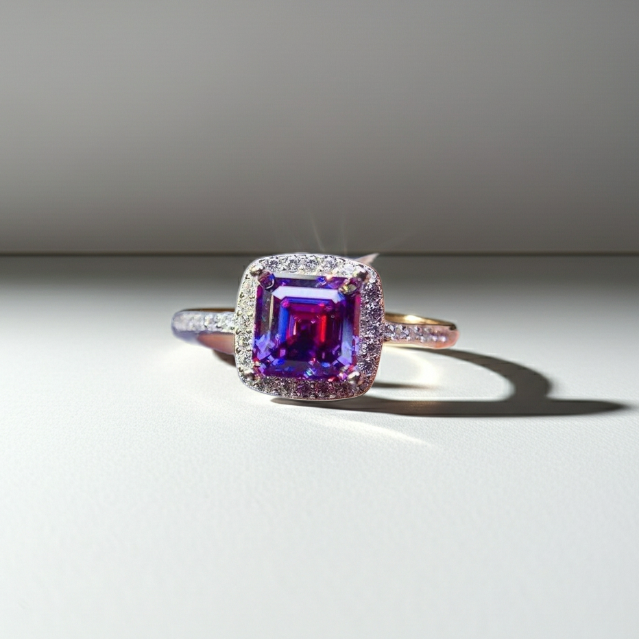 VVS1 1 CT Purple Asscher Cut Moissanite Ring 6mm