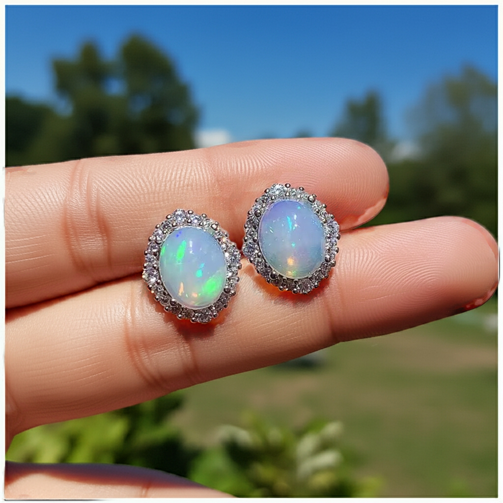 925 Sterling Silver Opal Stud Earrings For Women Fire Opal Earrings 925 Silver