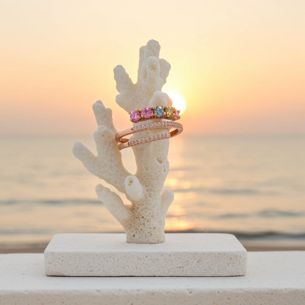 Natural Multi Tourmaline Wrap Ring with 3mm colorful gemstones and cubic zirconia accents in 925 sterling silver with platinum plated finish by PHIMSERA