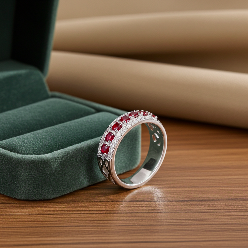 Natural Ruby Band Ring 2mm, Burma Ruby Round Cut Band Ring, Genuine Ruby Ring
