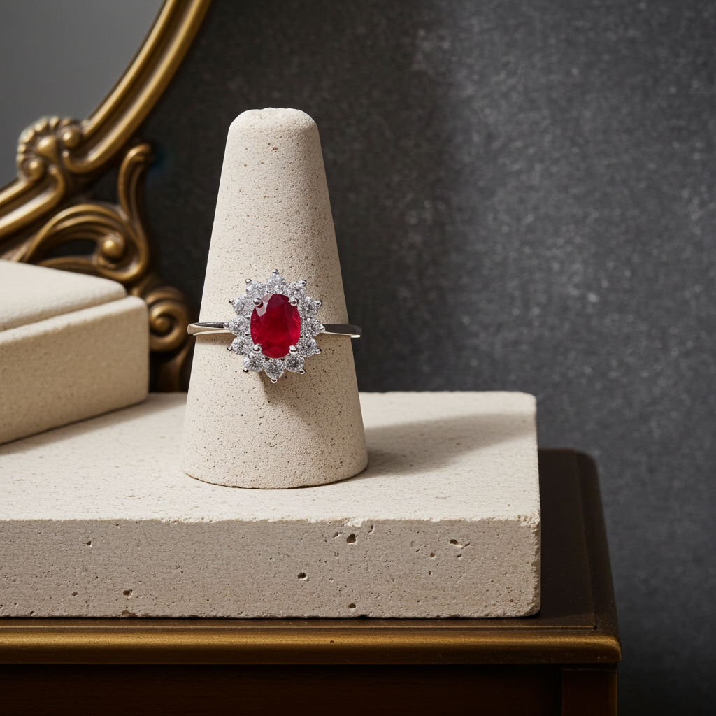 Bright Red Red Ring Sterling Silver 5x7mm