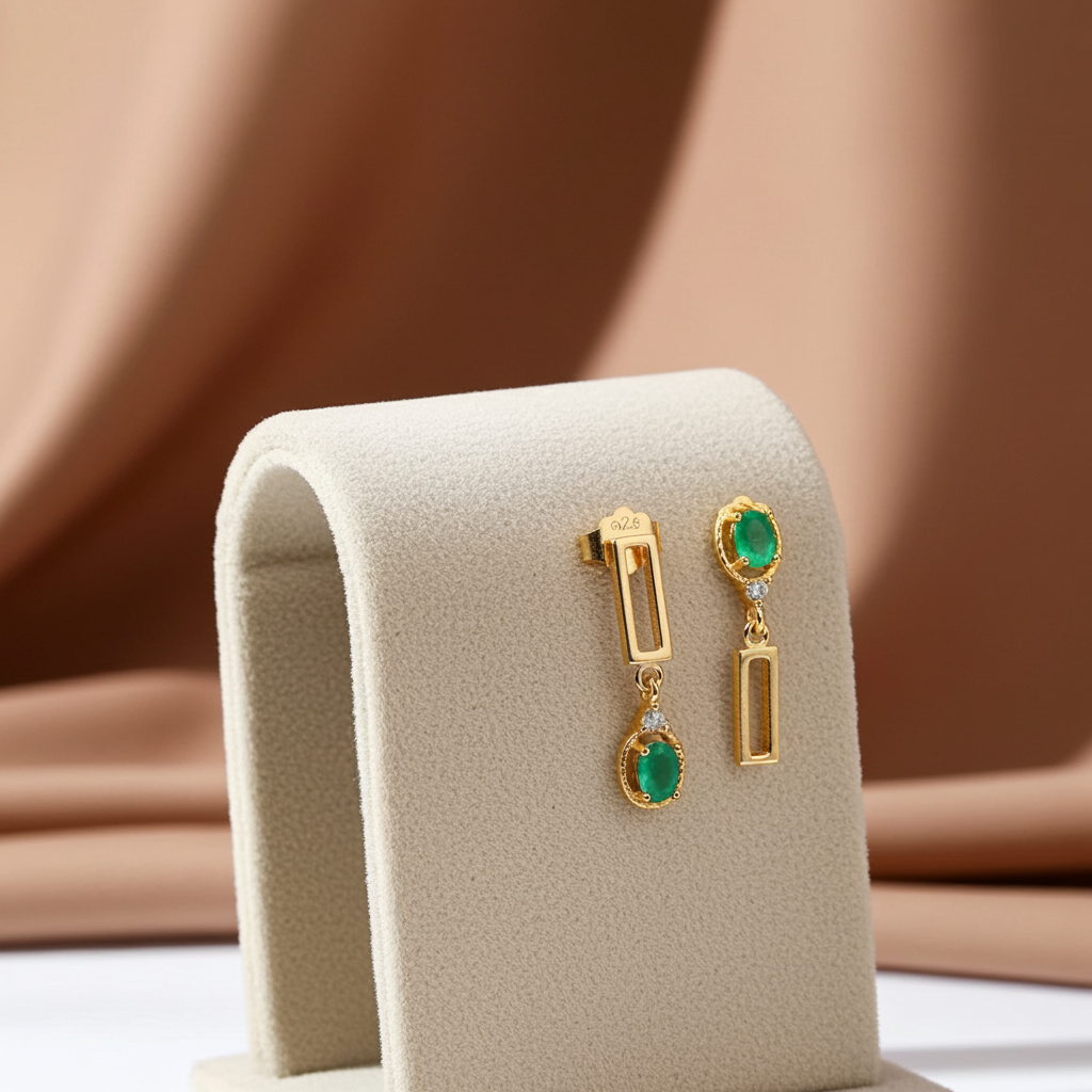 Dainty Emerald Dangle Earrings 3x4mm 925 Sterling Silver