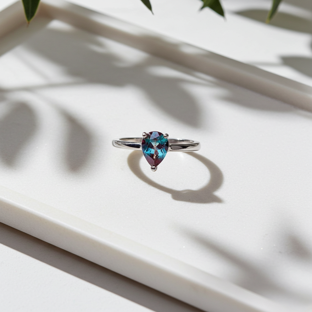 Lab Created Purple Alexandrite Ring Pear Cut 5x7mm