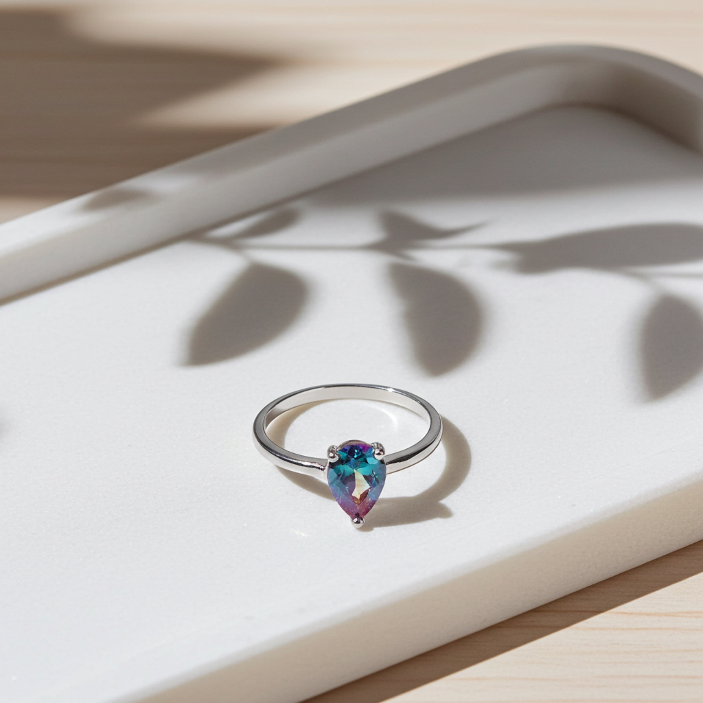 Lab Created Purple Alexandrite Ring Pear Cut 5x7mm