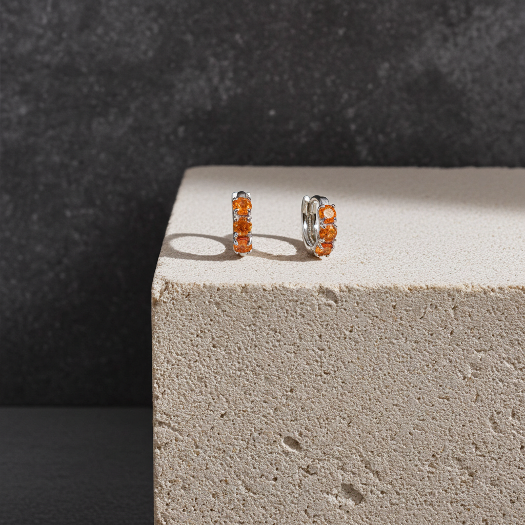 Orange Fire Opal Hoop Earrings 3mm 925 Sterling Silver
