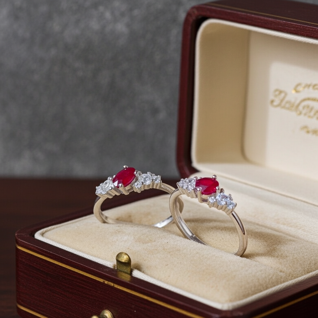 Dainty Burma Ruby Band Ring 3x5mm, July Birthstone Ruby