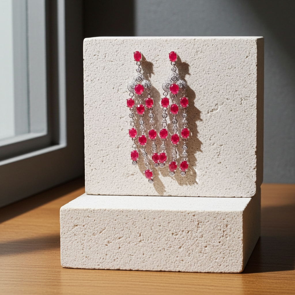 Ruby Gemstone Chandelier Earrings 3x4mm