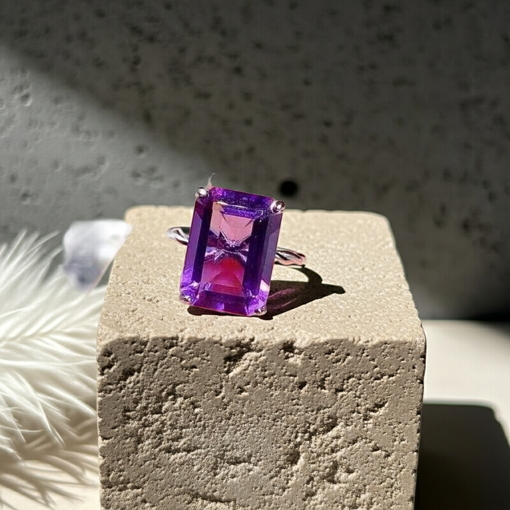 12x16mm Amethyst Statement Ring 925 Sterling Silver