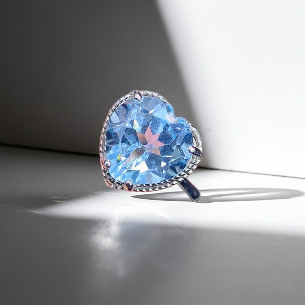 Swiss Blue Topaz Gemstone Heart Ring 7mm