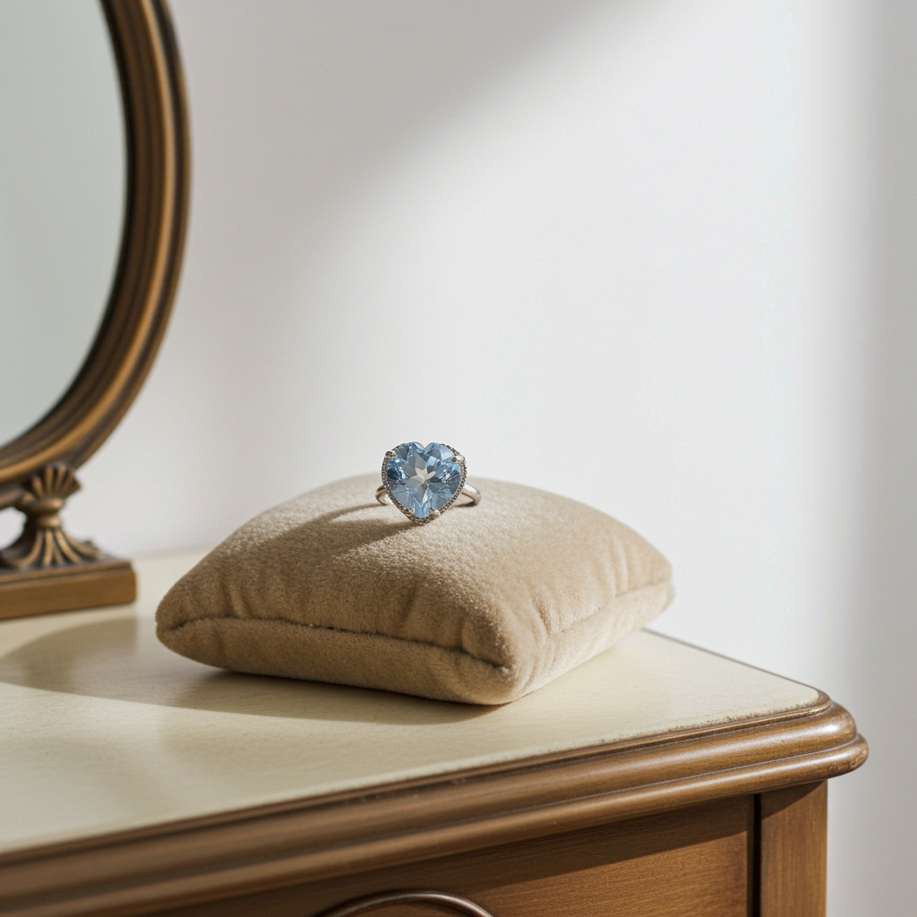 Swiss Blue Topaz Gemstone Heart Ring 7mm