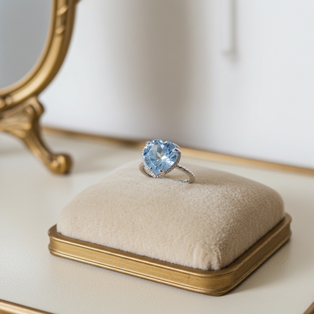 Swiss Blue Topaz Gemstone Heart Ring 7mm