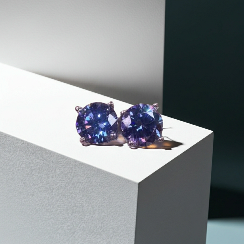 VVS1 1 CT Royal Blue Moissanite Stud Earrings