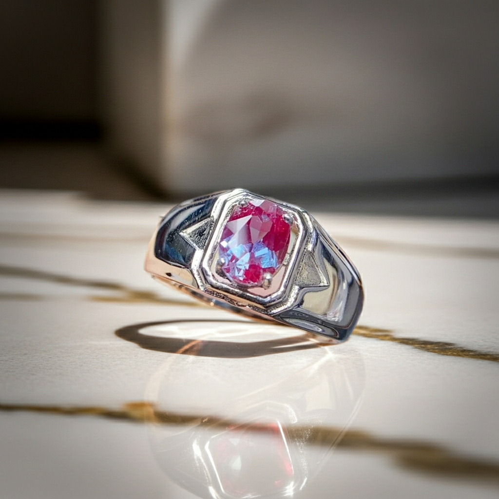 Mens Color Changing Lab Alexandrite Ring 6x8mm Oval Cut