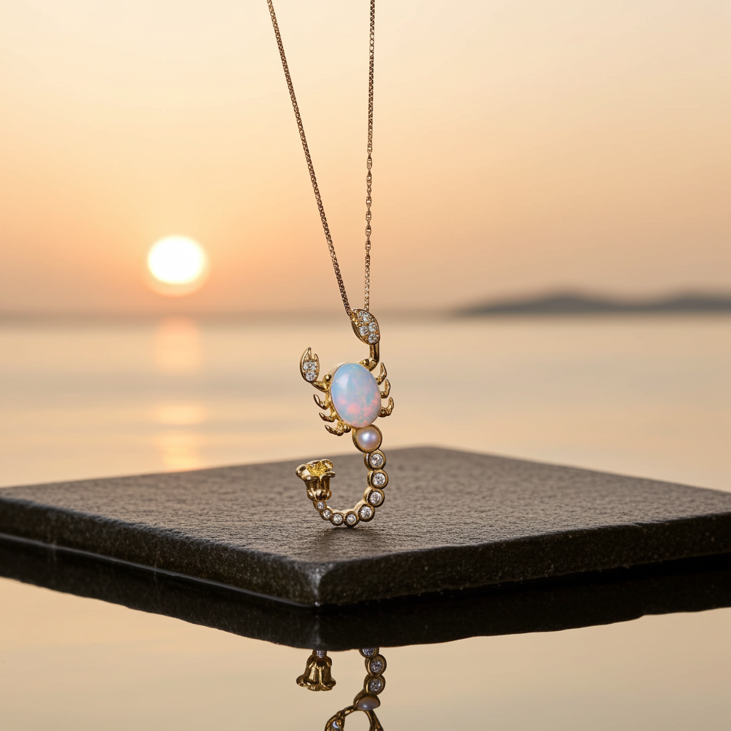 Natural White Fire Opal Scorpion Necklace 925 Sterling Silver