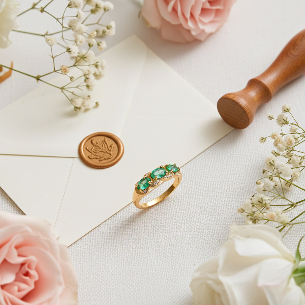 Natural Emerald Gemstone Band Ring VVS Grade 925 Sterling Silver