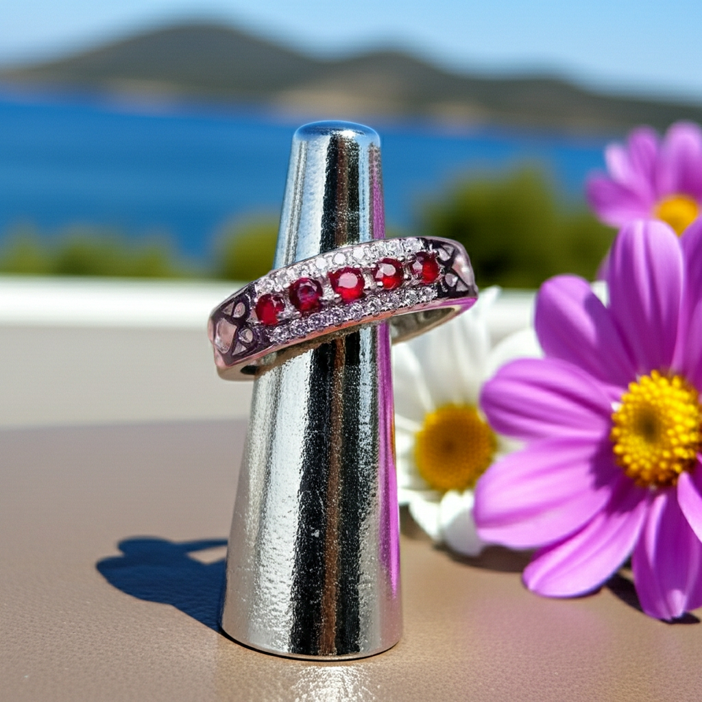Natural Ruby Band Ring 2mm, Burma Ruby Round Cut Band Ring, Genuine Ruby Ring