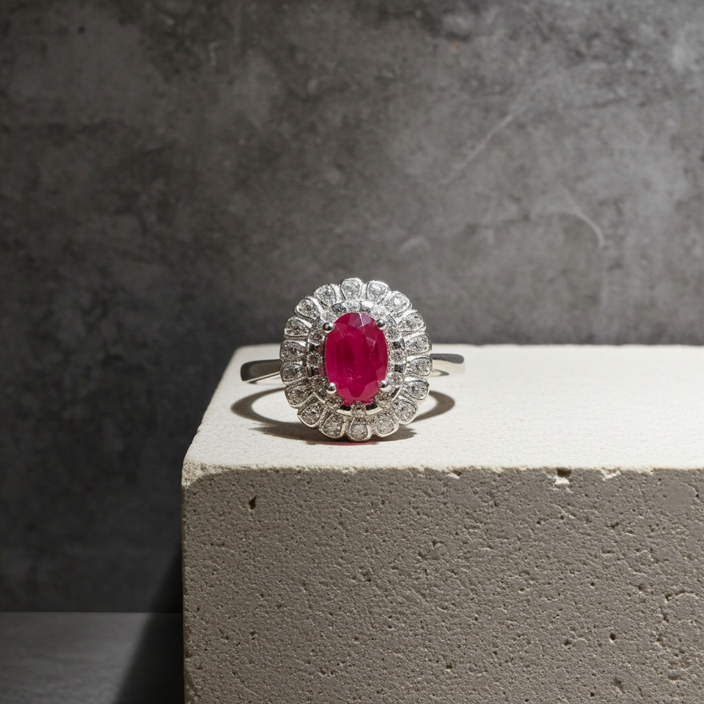 Natural Pink Ruby Ring 4x6mm, Burma Ruby Cluster Ring