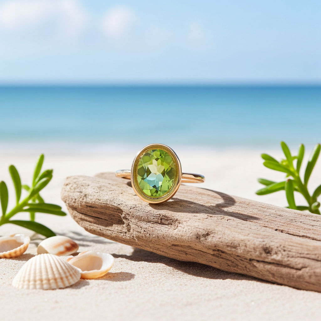 2CT Natural Peridot Gemstone Ring 7x9mm