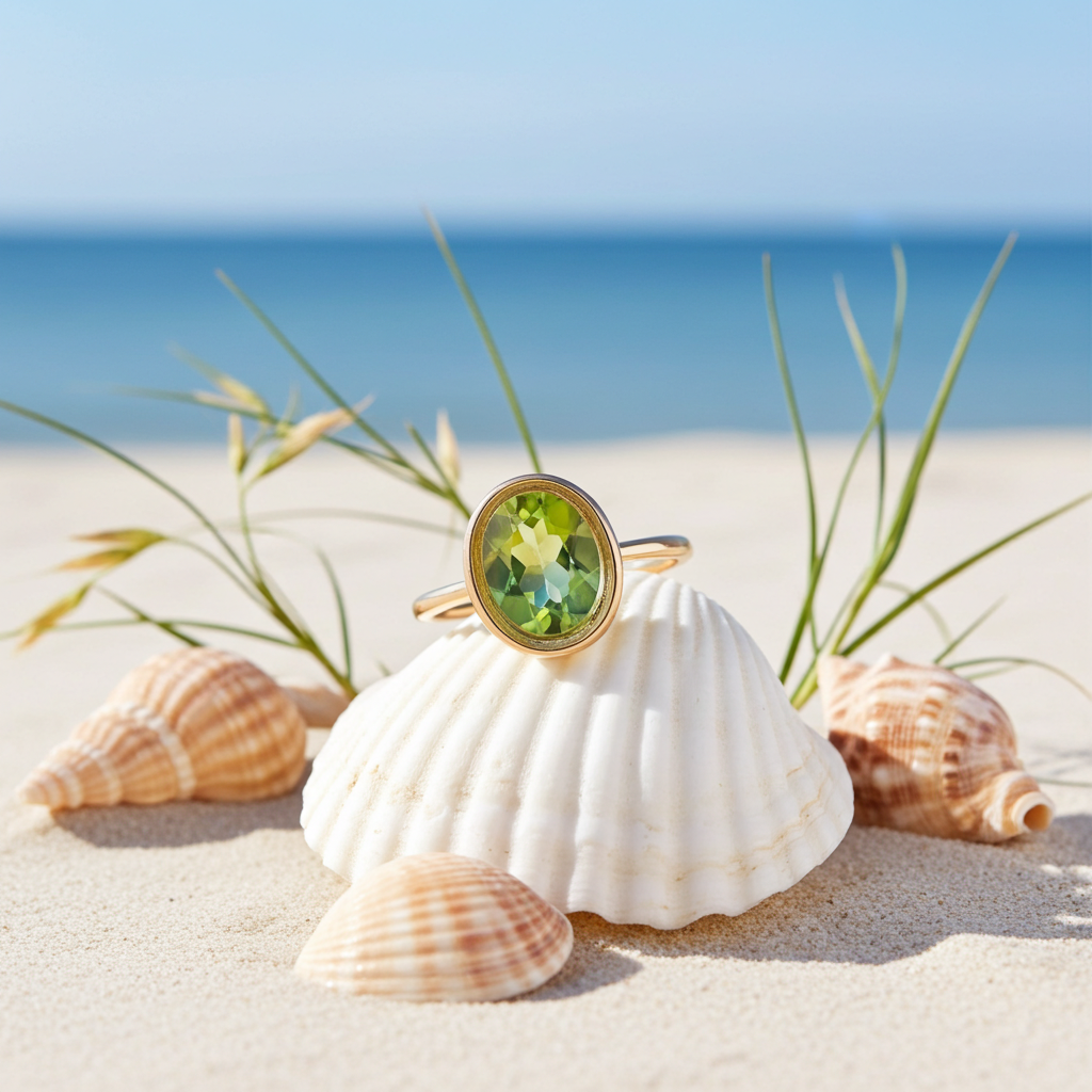 2CT Natural Peridot Gemstone Ring 7x9mm