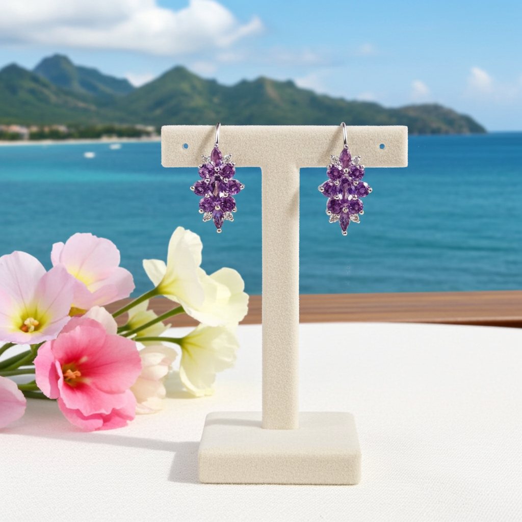 Purple Amethyst Gemstone Earrings 925 Sterling Silver
