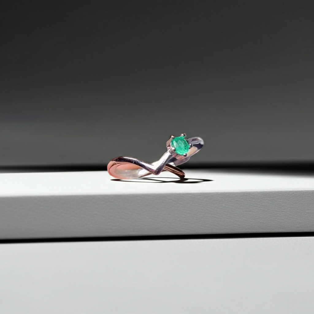 Dainty Natural Emerald Ring Platinum Plated Silver 3mm