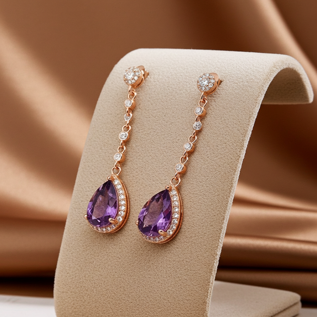 4CT Pear Cut Amethyst Drop Dangle Earrings